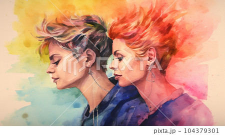 LGBT：人物を使ったイメージの水彩画