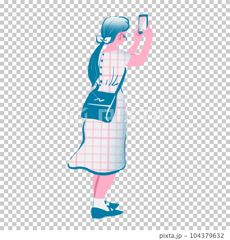 A young woman taking a picture with a smartphone 104379632