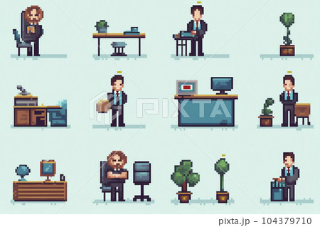 レトロなゲームキャラクターのビジネスマン「AI生成画像」 レトロなゲームキャラクターのビジネスマン「AI生成画像」 104379710