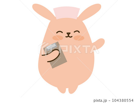 笑顔のかわいいうさぎ、カルテ、ナースキャップ 104380554