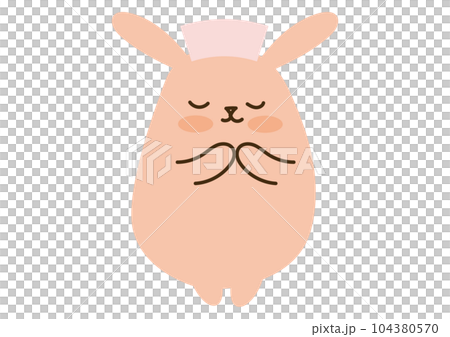 目を閉じたかわいいうさぎ、手を合わせる、ナースキャップ 目を閉じたかわいいうさぎ、手を合わせる、ナースキャップ 104380570