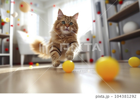 部屋で遊んでいる猫「AI生成画像」 104381292