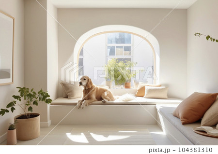 部屋のリビングルームにペットの犬「AI生成画像」 104381310