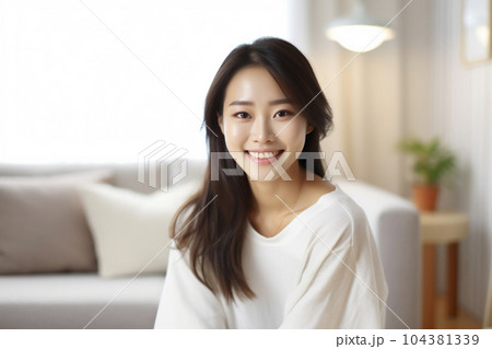 部屋でくつろいでいる女性のライフスタイル「AI生成画像」 104381339