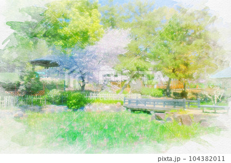 [愛知県]名古屋市昭和区の鶴舞公園の水彩画 104382011