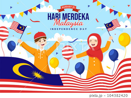 Malaysia Independence Day Vector Illustration on 31 August with Waving Flag in National Holiday Flat Cartoon Hand Drawn Background Templates 104382420