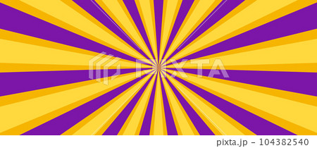 Yellow purple lines background. Radial sunburst wallpaper. Abstract sun rays and beams comic texture. Vintage summer backdrop for posters, banners, templates. Vector illustration 104382540