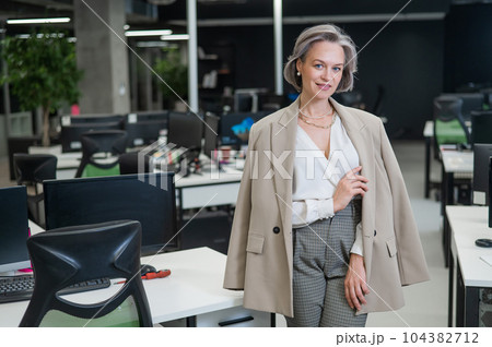 Portrait of an attractive mature caucasian woman in the office.  104382712