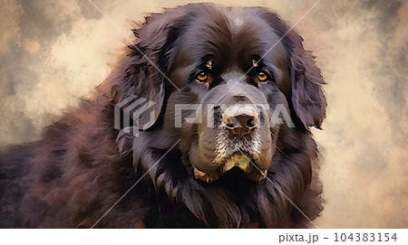 ニューファンドランド犬の水彩画