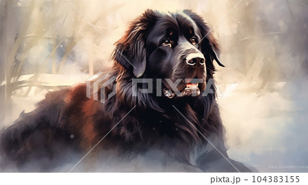 ニューファンドランド犬の水彩画