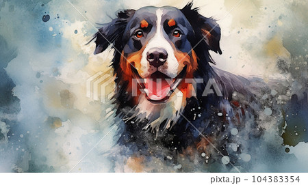 バーニーズ・マウンテン・ドッグの水彩画