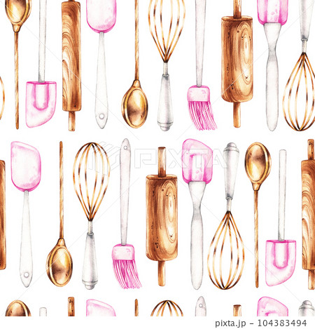 Pattern of tools for baking on a white background 104383494