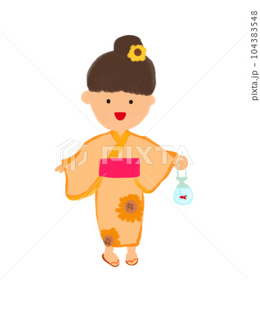 金魚すくいをした浴衣を着た女の子 金魚すくいをした浴衣を着た女の子 104383548