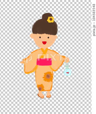 穿著浴衣撈金魚的女孩 104383548