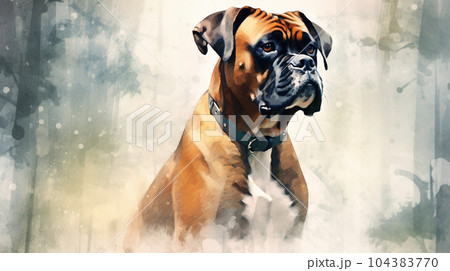 ボクサー犬の水彩画