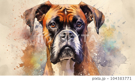ボクサー犬の水彩画
