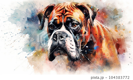 ボクサー犬の水彩画