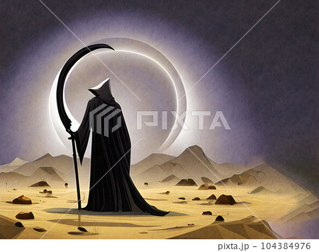 大鎌を持ち彷徨い歩く死神　デジタルイラスト　Generative AI 104384976