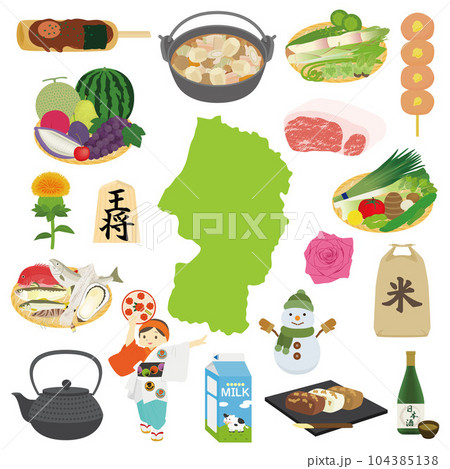 山形県の名物のイラストセット 104385138