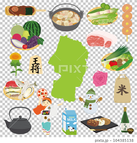山形県の名物のイラストセット 104385138