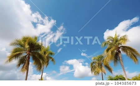 Natural tropical landscape with palm trees and sun 104385673