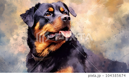 ロットワイラー犬の水彩画