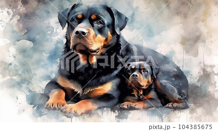 ロットワイラー犬の水彩画