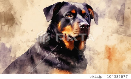 ロットワイラー犬の水彩画