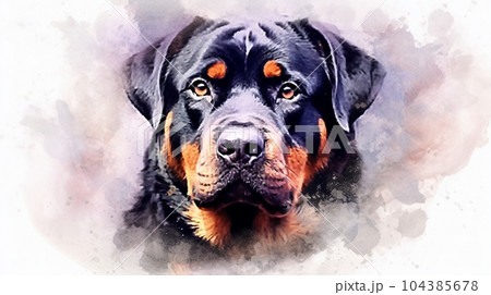 ロットワイラー犬の水彩画