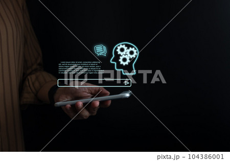 AI technology, Artificial Intelligence, Chatbot Chat and talk with AI, Using for search and find data by command prompt, robot learning machine create or generate picture or article auto 104386001
