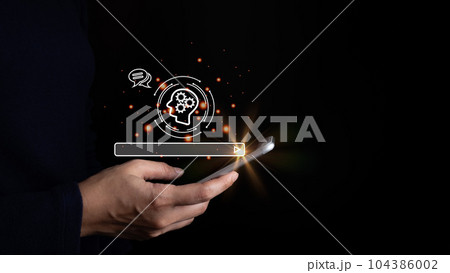 AI technology, Artificial Intelligence, Chatbot Chat and talk with AI, Using for search and find data by command prompt, robot learning machine create or generate picture or article auto 104386002