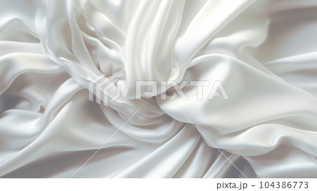 しわの寄った白いシルクの背景画像：精緻CG画像