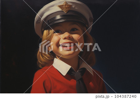 Happy girl in air hostess costume with Generative AI 104387240