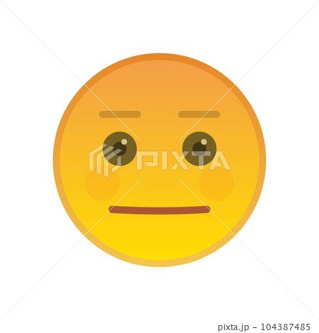 Neutral emoticon isolated on white background. Indifferent yellow emoji symbol. Social communication and internet chatting vector sign. Expressionless smile face with facial expression in flat style. 104387485