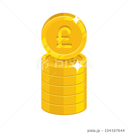 Column gold pounds isolated cartoon icon. Heaps of gold pounds and pound sign for designers and illustrators. Gold stacks of pieces in the form of a vector illustration 104387644