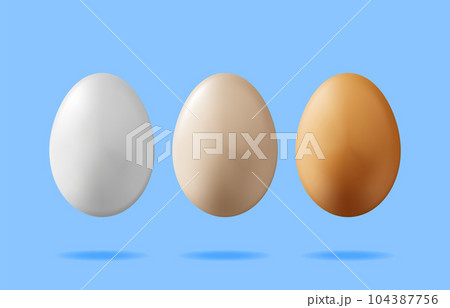 3D Boiled Eggs in Eggshell Isolated 104387756