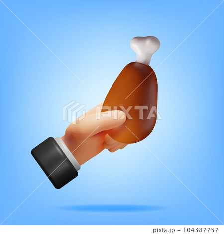 3D Fried Fresh Chicken Leg in Hand 104387757