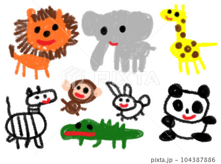 子どもの落書きみたいな動物セット 104387886