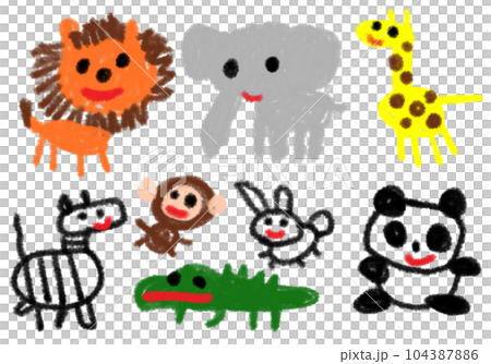 像兒童塗鴉一樣的動物套裝 像兒童塗鴉一樣的動物套裝 104387886