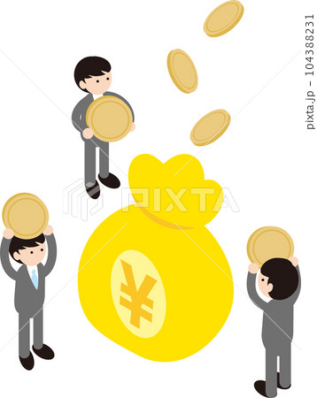 アイソメトリック　ビジネス　人物　投資　お金　マネー　シンプル　イラスト素材 104388231