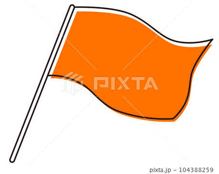 シンプルで使いやすい風にたなびく大きな旗　オレンジ色 104388259