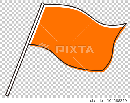 シンプルで使いやすい風にたなびく大きな旗　オレンジ色 104388259