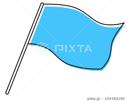 シンプルで使いやすい風にたなびく大きな旗　水色 104388260