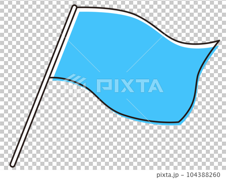 シンプルで使いやすい風にたなびく大きな旗　水色 104388260