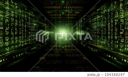 電脳世界に飛び込むイメージの背景画像：精緻CG画像