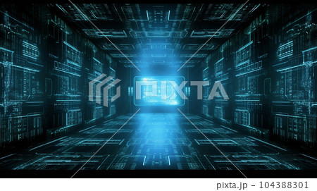電脳世界に飛び込むイメージの背景画像：精緻CG画像