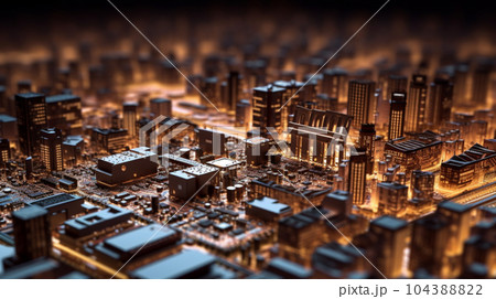 コンピュータ基板を擬似的に街並みに見立てたイメージ背景画像：精緻CG画像