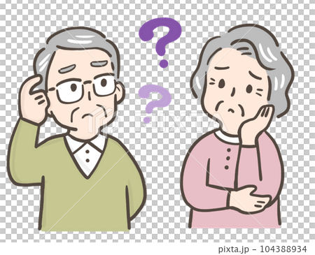 Elderly men and women with troubled faces who suffer from forgetfulness 104388934