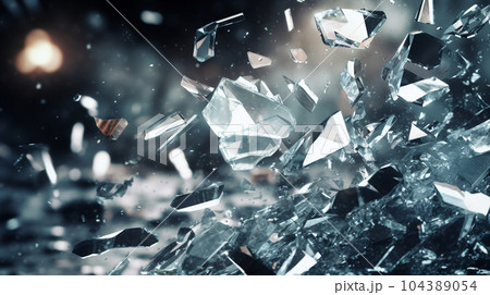 ガラスが割れて飛び散っている背景画像：精緻CG画像