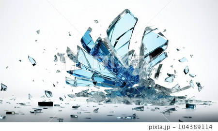 ガラスが割れて飛び散っている-白背景画像：精緻CG画像